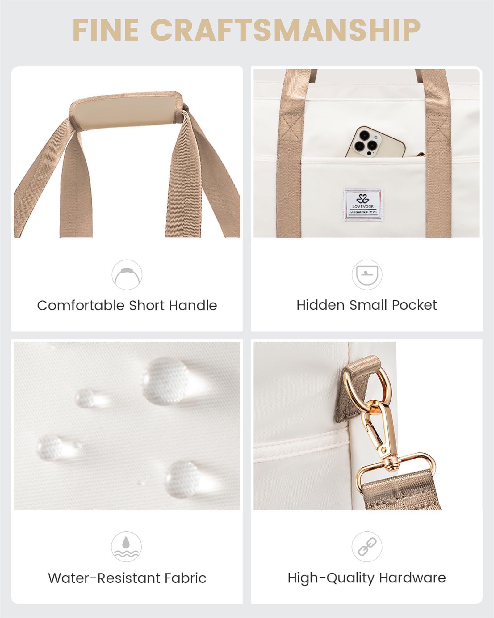 LOVEVOOK Reisetasche Damen, Wasserdicht Weekender Travel Bag mit Schuhfach, Duffle Bag Kliniktasche Geburt Mommy Handgepäck Tasche Saunatasche Gym Sporttasche Schwimmtasche für Reise Ryanair