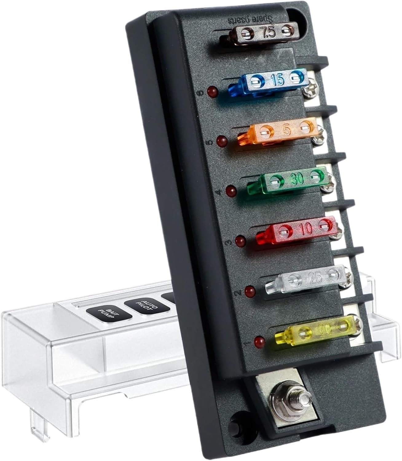 4/6 Way Fuse Block 12V Blade Box Holder with LED Indicator Waterproof Cover Safe Compact Circuit Dust-Proof Car(Black 4)
