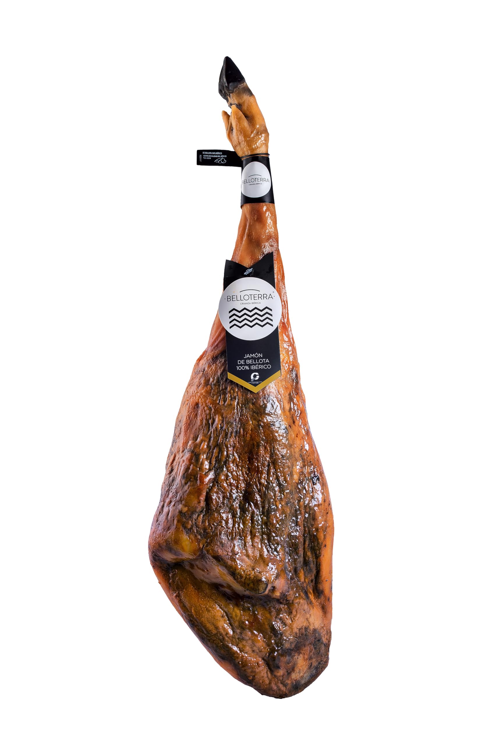 BELLOTERRA | Jamón de Bellota 100% Ibérico | 8-8,5 kg | Curación 32-40 Meses | Raza Ibérica Pura Alimentada en Montanera con Bellota | Sabor Intenso y Aromático