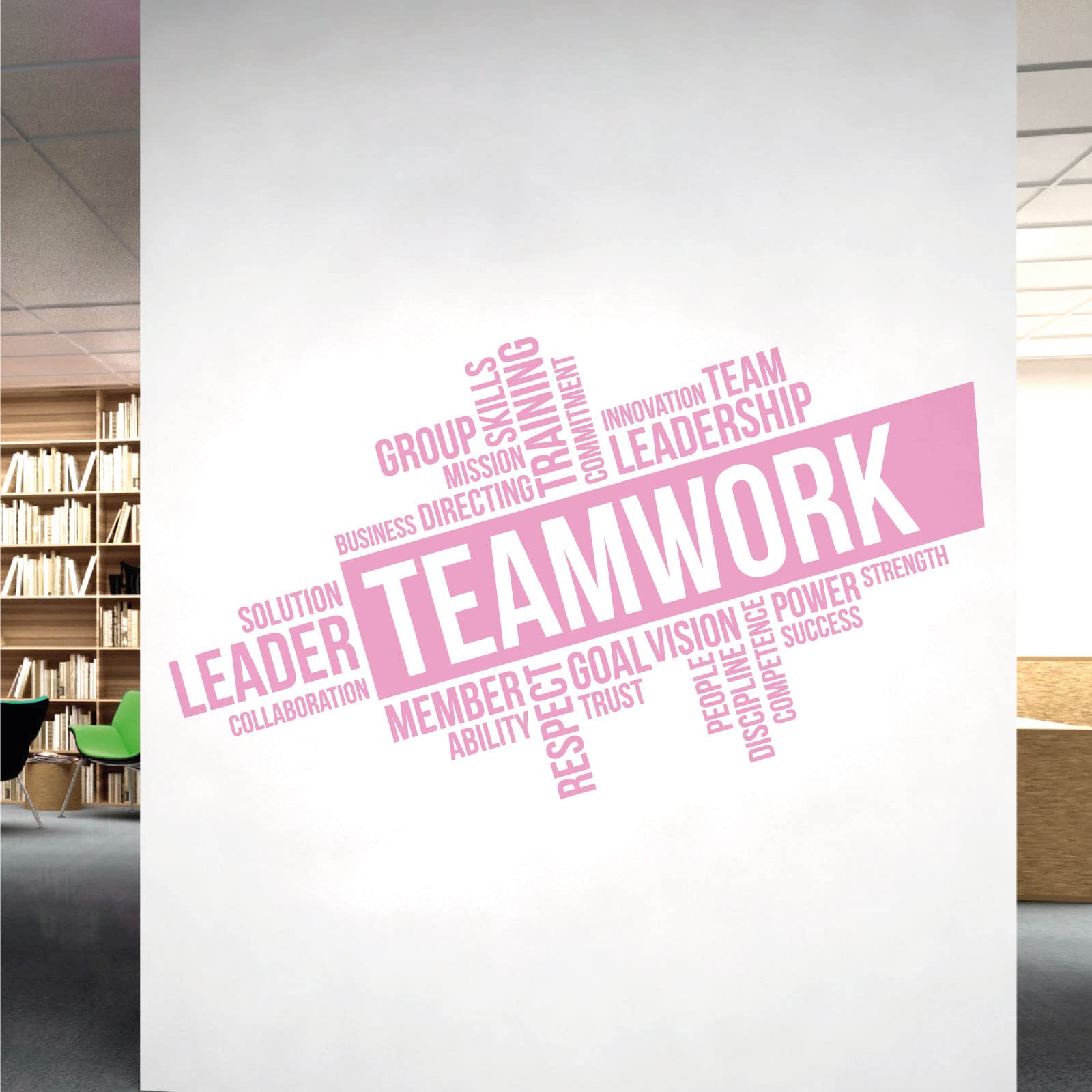 Corporate Wall Art Sticker - Teamwork, Leadership, Training, Skills Goal, Respect... - Company Office, Conference Room [XLarge] [Pink]