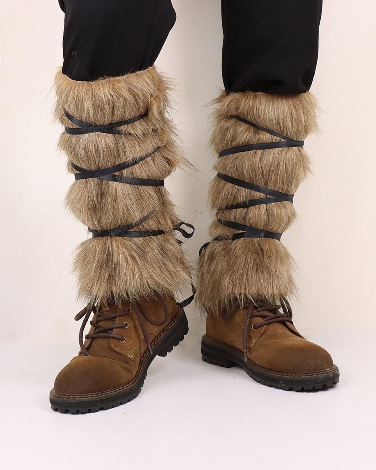 L'VOW Viking Fur Boots Covers Barbarian Fur Leg Warmers - Women Men Medieval Cosplay Accessories - Image 4