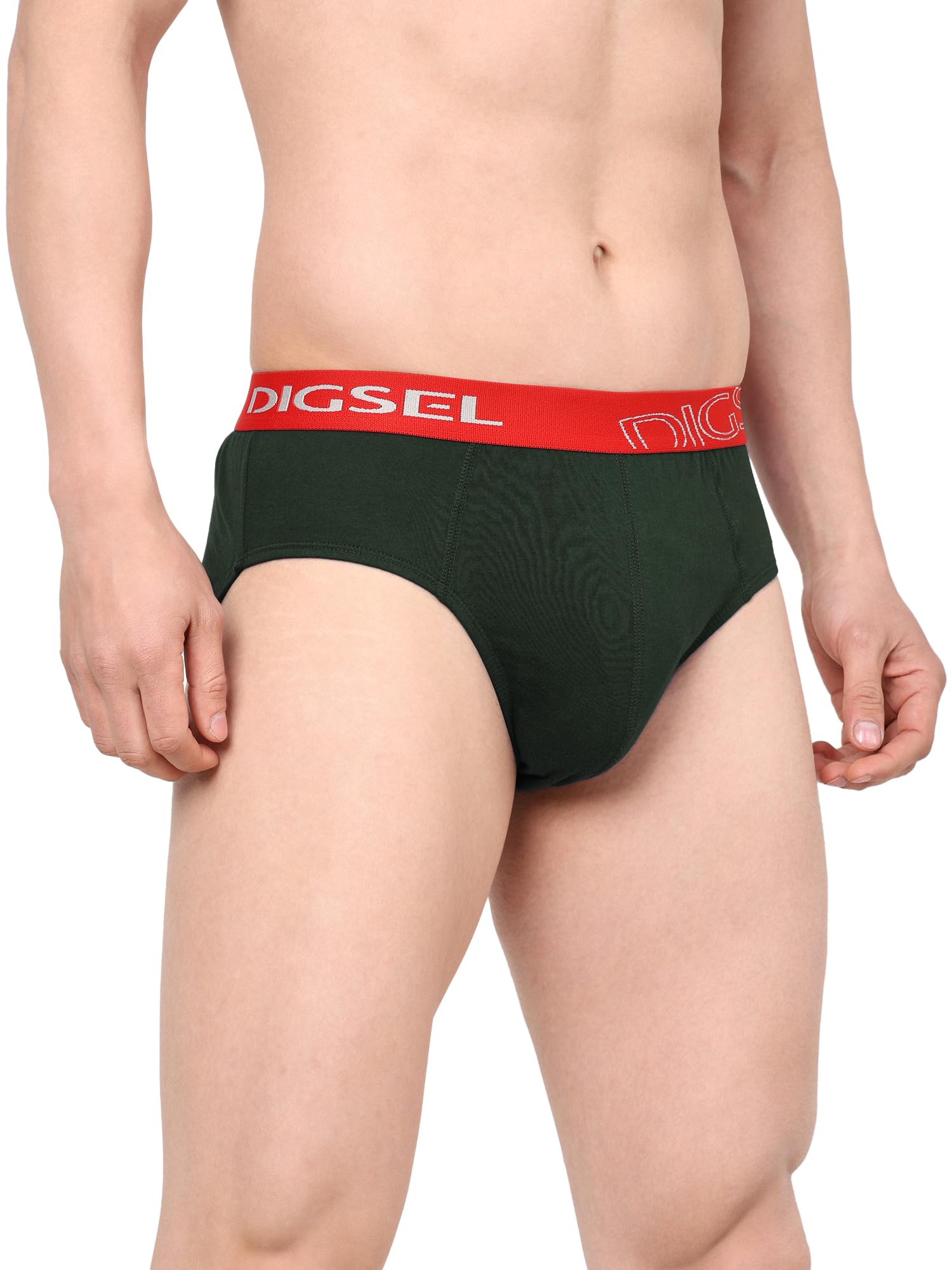 DIGSEL MENS WEAR Men 100% Combed Cotton Outer Elastic Self Design Briefs_ N Redz_Pack of 3 4