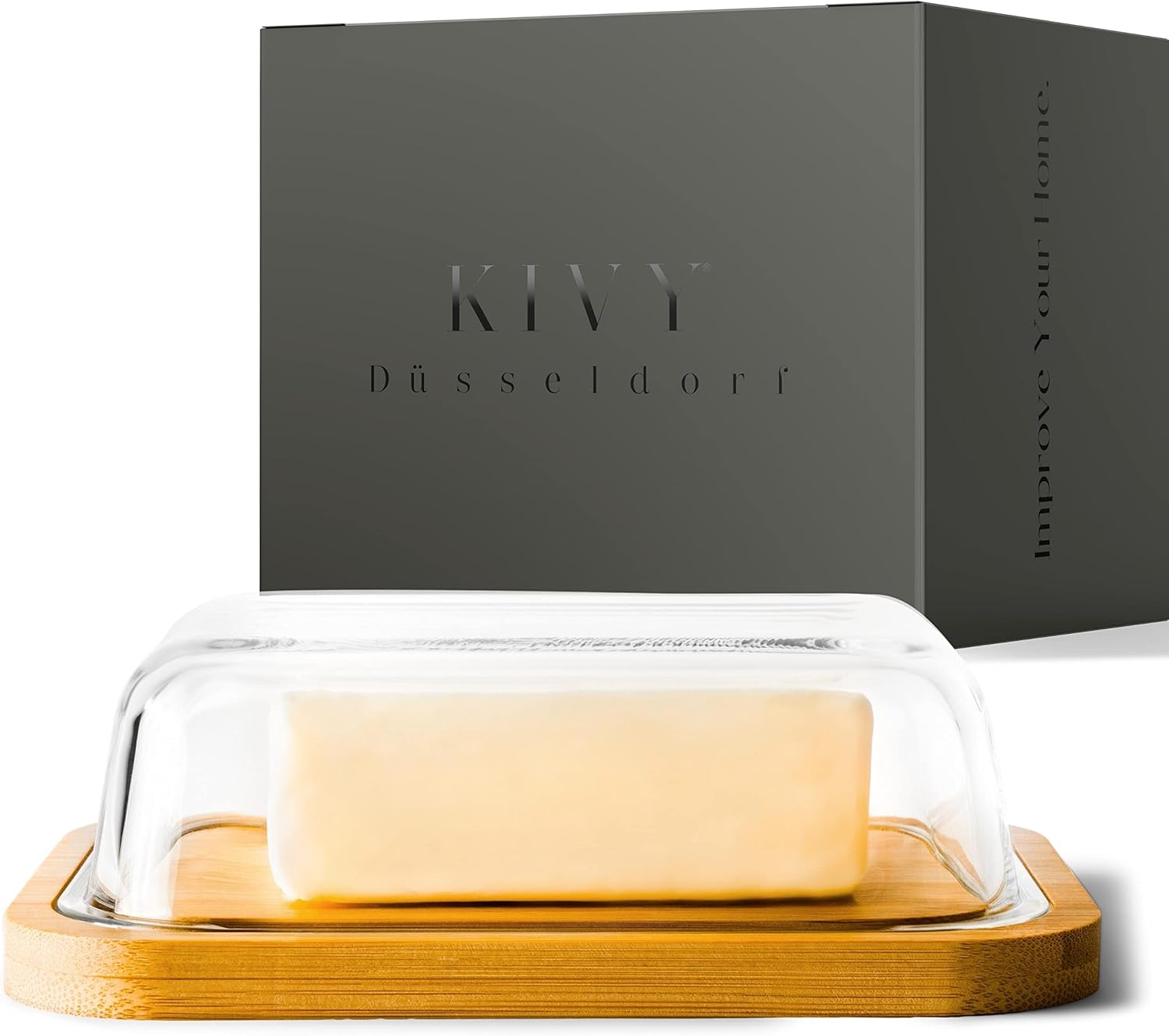 KIVY Butter dish glass butter dish with elegant and sustainable bamboo