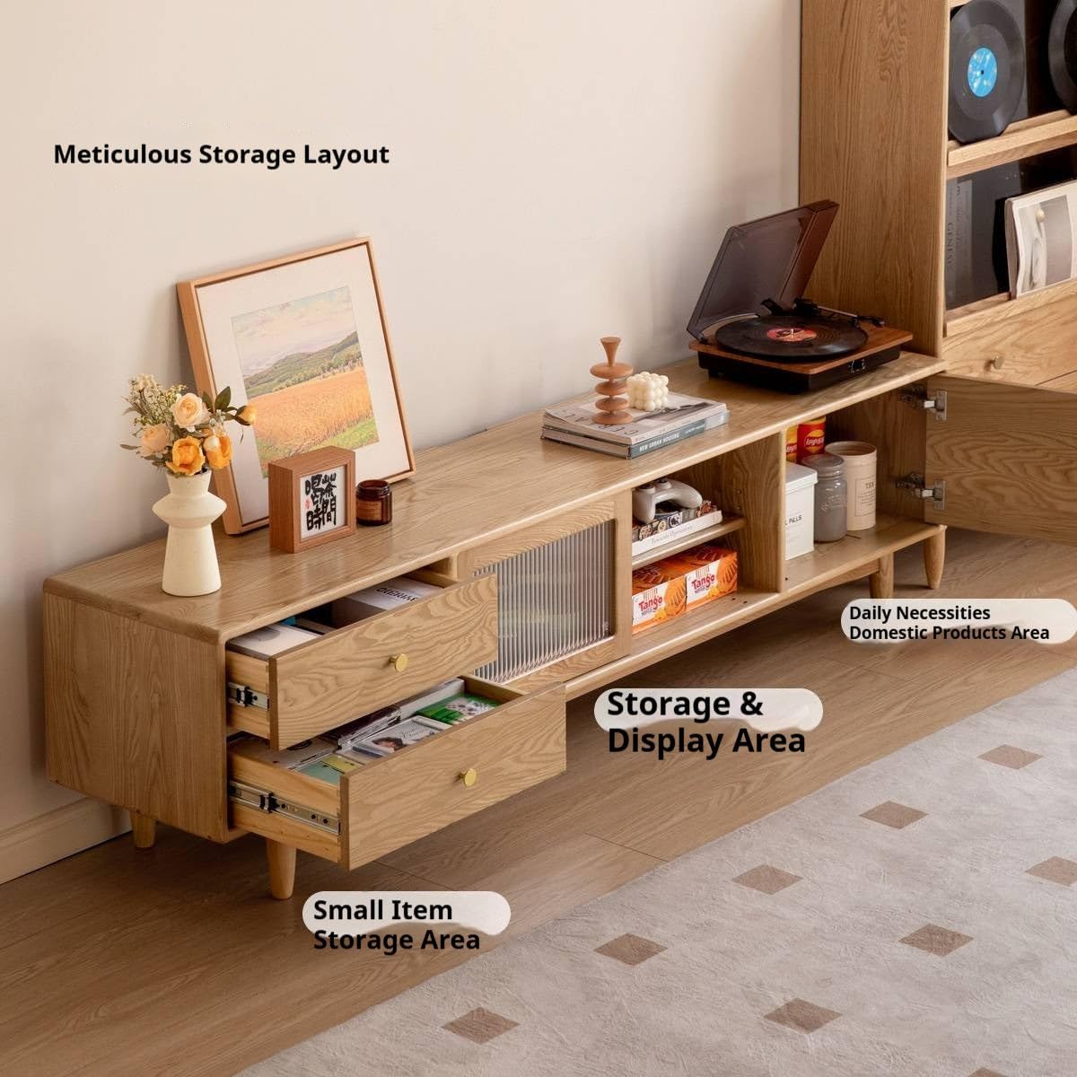 GVAwood Ash Solid Wood Modern TV Cabinet 70.9×15.7×19.7 inch / 180×40×50 cm/Natural Wood Color/tv Cabinet