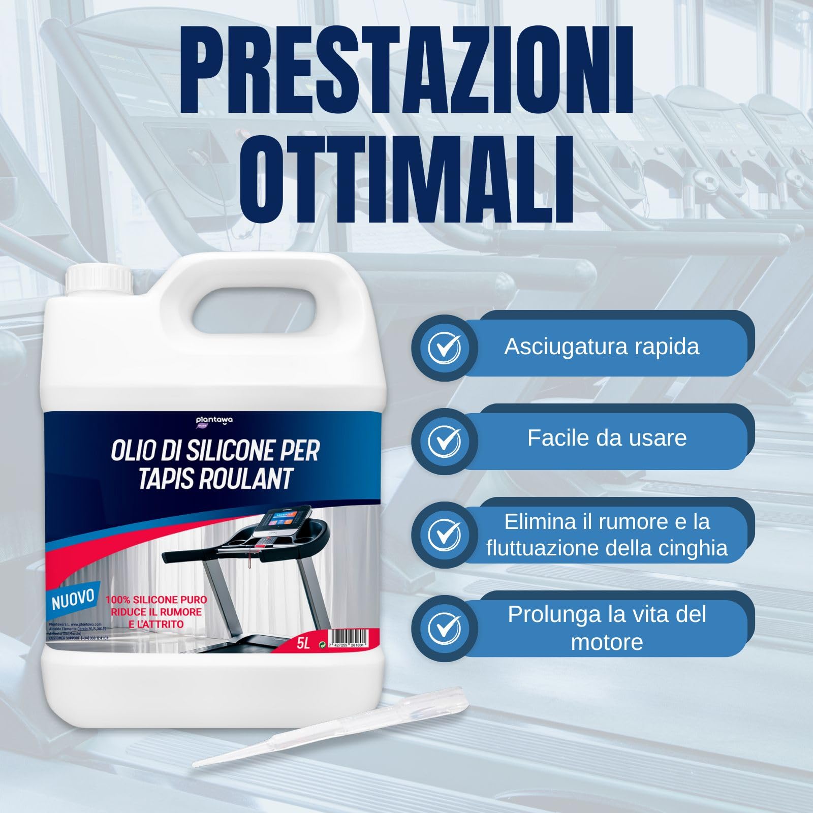 Plantawa Olio per tapis roulant da corsa 5L | Lubrificante silicone nastro da corsa. Ideale per palestre, nastri domestici. Applicazione precisa. Adatto a tutti i tapis roulant.