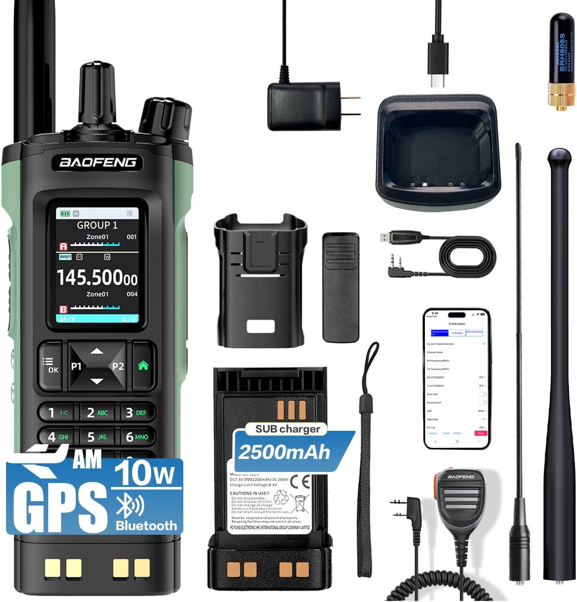 BAOFENG UV-32 Ham Radio, 10W Long Range Walkie Talkie with GPS, Bluetooth APP Programming, Multi-Band Two Way Radio, Wireless Frequency Copy, Type-C Rechargeable Handheld (Outdoor Standard)