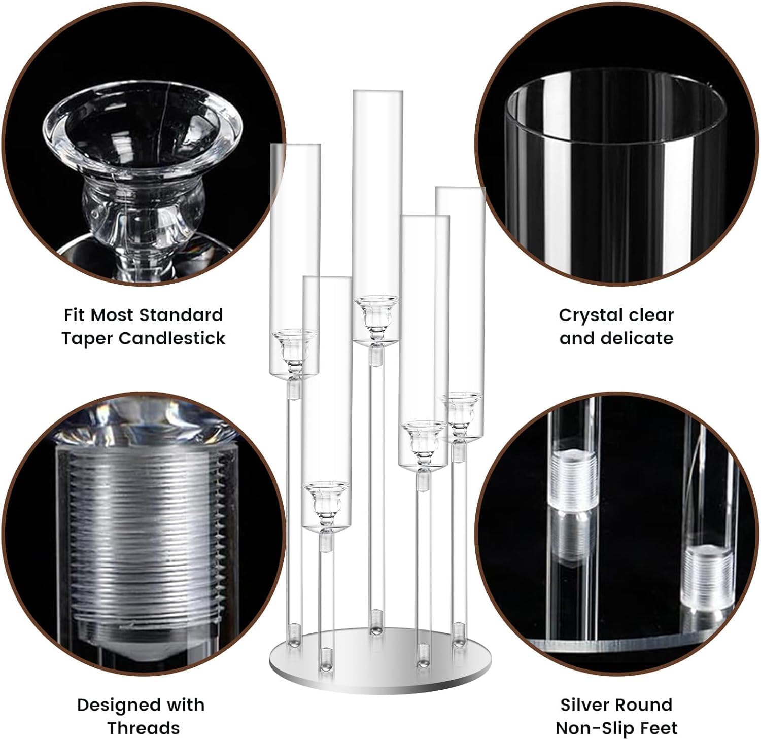 42.5inch 6pcs Acrylic Candelabra Centerpieces for Tables 5 Arms Wedding centerpieces for Decorations