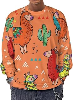 Alpaca Llama Cactus Men's Crewneck Sweatshirt Long Sleeve Casual Pullover Sweater T-shirt Lightweight Tops