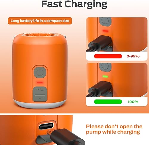 Miniatura 6 de Sportneer Bomba de aire pequeña y portátil con luz de campamento, ultra mini bomba de aire con batería de 1600 mAh recargable por USB para