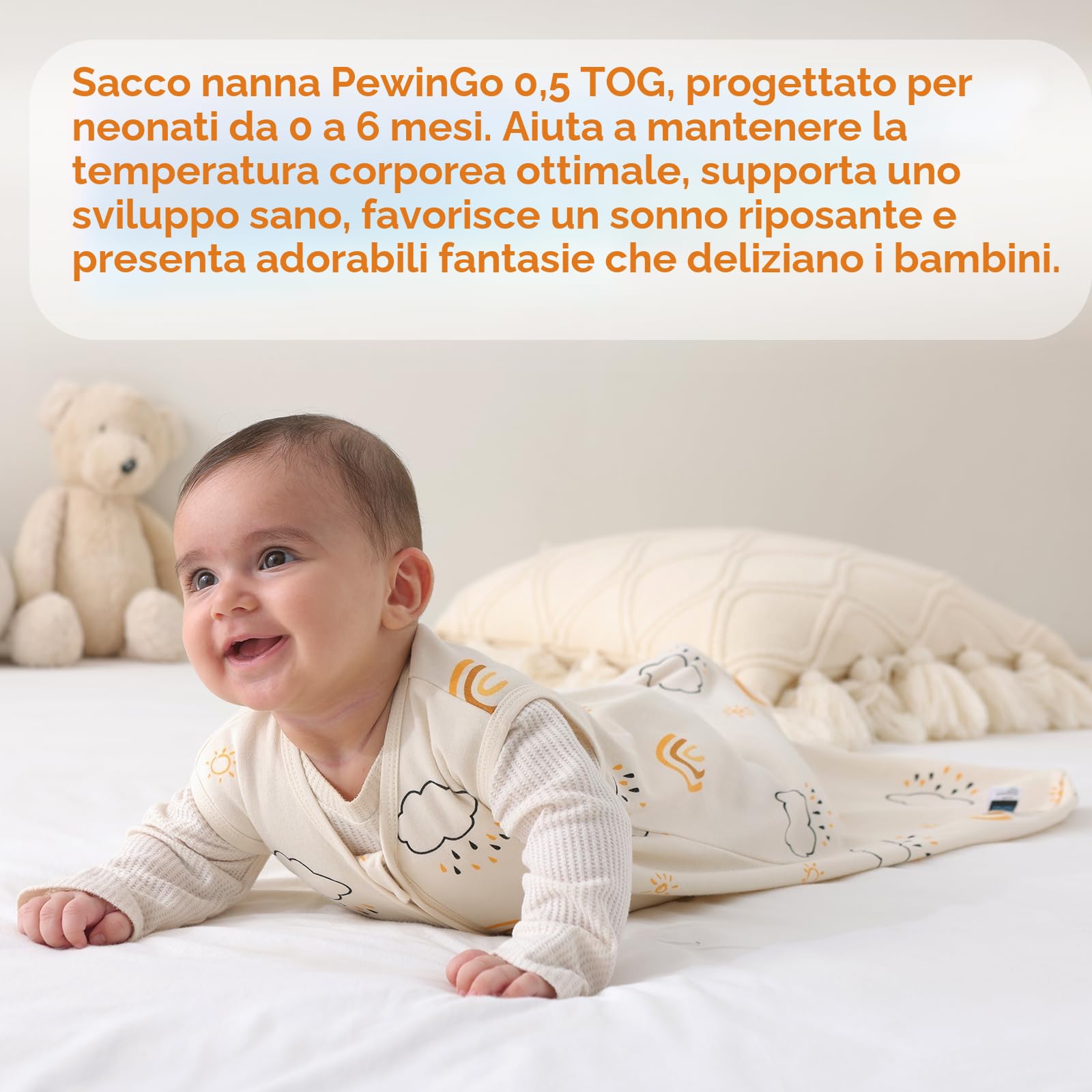 Sacco Nanna Neonato 0-6 Mesi 0.5 TOG 2 Pezzi Cotone Biologico OEKO-TEX Cerniera Doppia