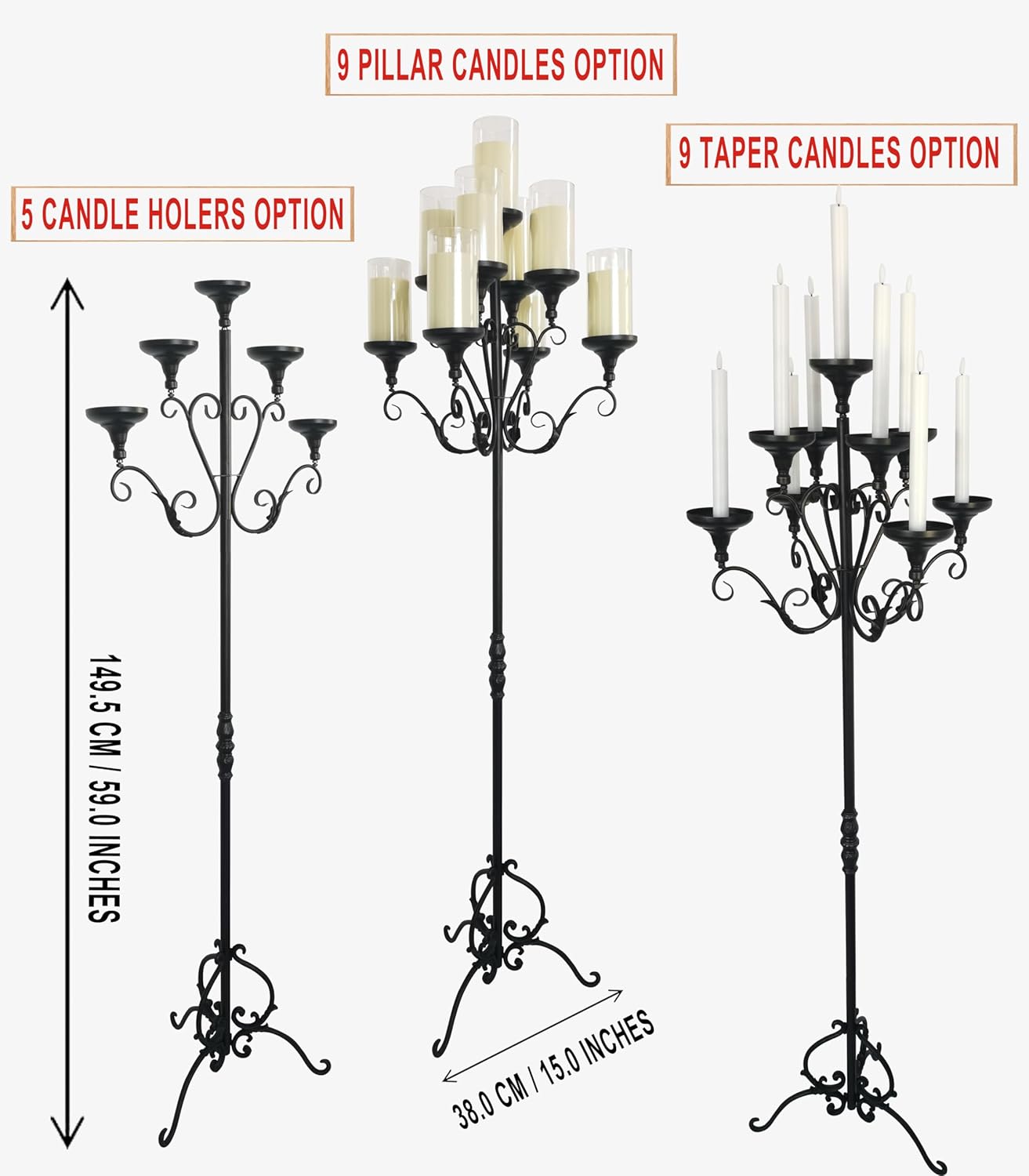 Metal Tall Floor Candelabra - 9 Arm Candle Stand - Wedding Centerpiece - Image 6