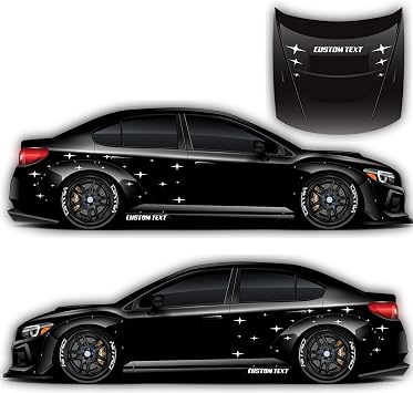 4 Points Stars Livery Left and Right Sides Custom Racing Decal Drift Racing Car Sticker Banner JDM Vinyl Graphics Kanji KDM Door Side Black