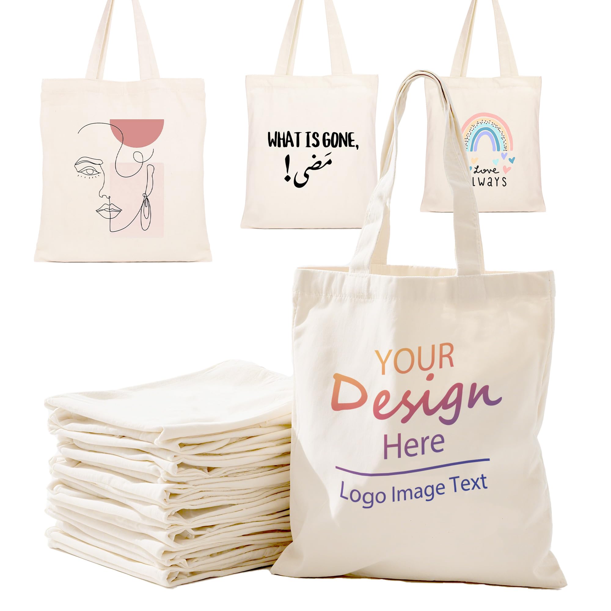 5 Custom Canvas Tote Bags, Personalized Travel Grocery Shoulder Bag, Bulk Printed Logo Shopping Bags for Women Holiday