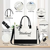 Vista 2 de Phrase Canvas Beach Bag,Zipper and Slide Pockets,Stylish Canvas Bag Shoulder Strap and Bottom Support, Office Handbag