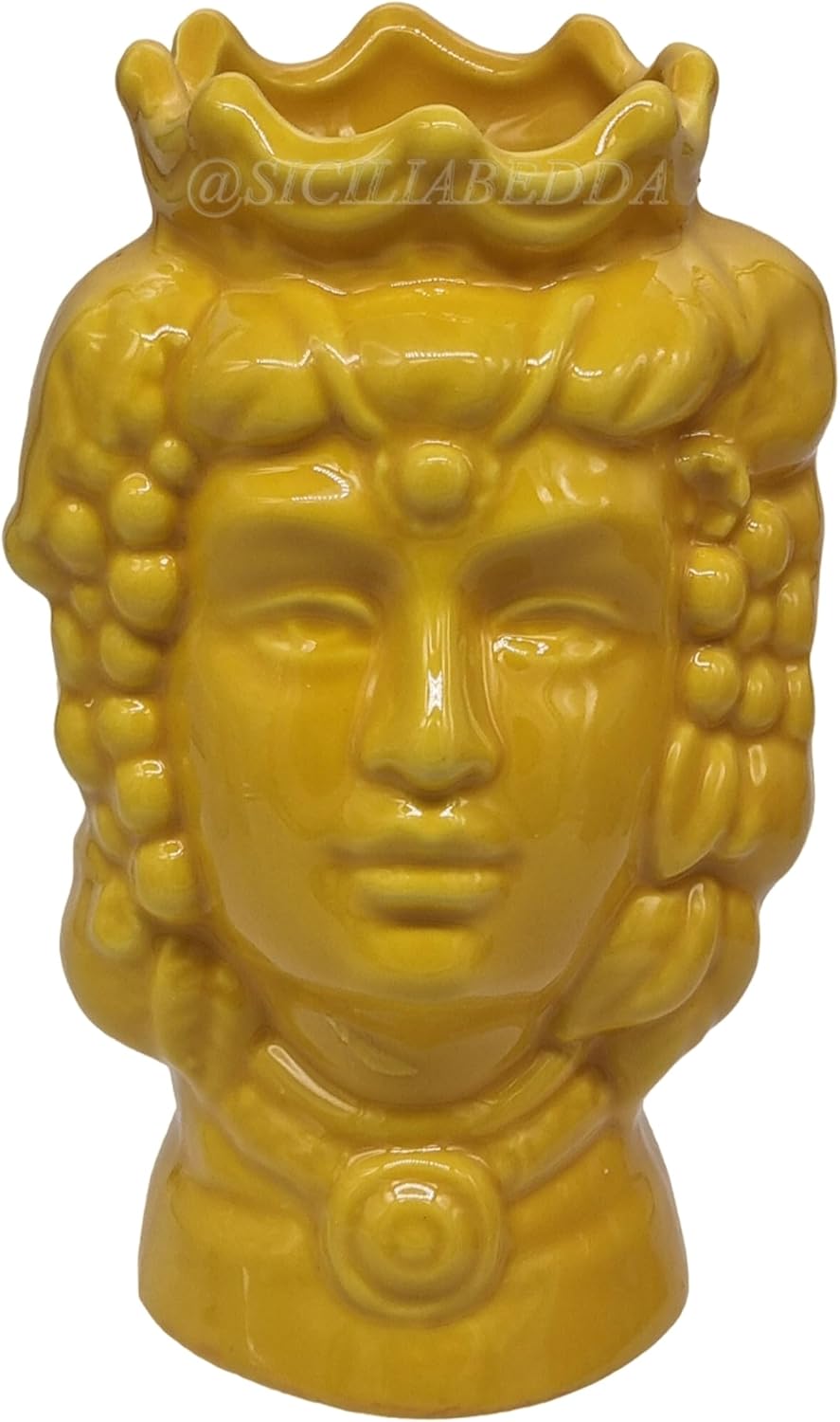 Testa Di Moro Sicilienne – Tête De Maure Céramique Caltagirone Brun Foncé Avec Couronne Et Fruits (H. 18 Cm) – Pièce Unique Artisanale