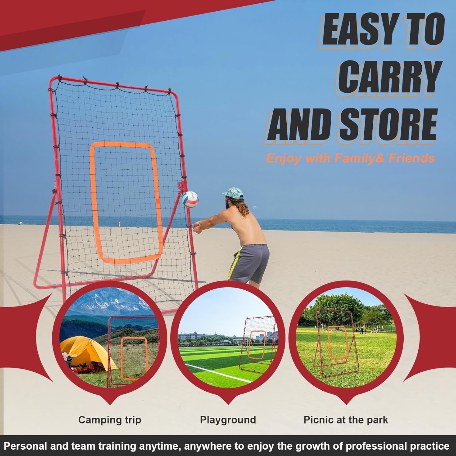Volleyball Rebound Net - Portable Volleyball Practice Net 180x110cm,4 Adjustable Rebound Angles Return Board Net for Backyard Beach Garden Yard