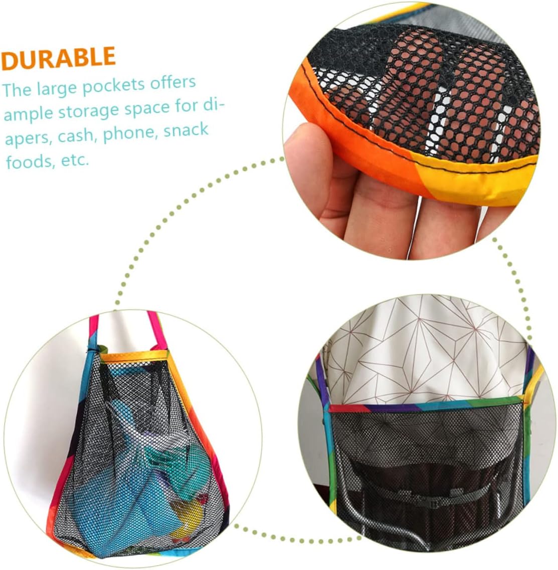 Kisangel 18pcs Hanging Stroller Organizer Bag Efficient Storage for Diapers Snacks and Essentials for Strollers and Wagon Accessories and Design Rainbow Edge
