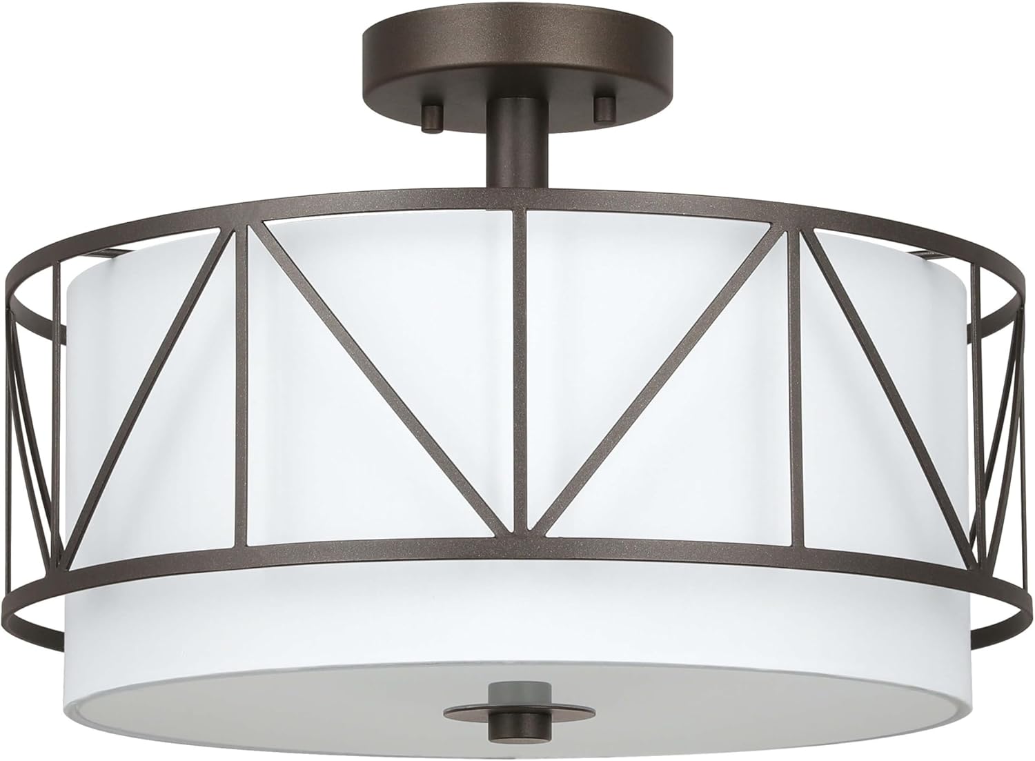 XiNBEi Lighting 16 inch Semi Flush Mount Ceiling Light Fixture with Metal Cage, Modern Drum Light Fixture for Bedroom Kitchen Ceiling Light Fixture for Dining Room XB-SF330-DB