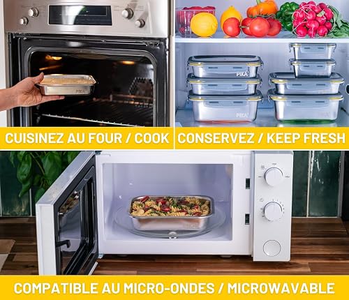 PIKA - Set di contenitori alimentari in acciaio inox - ermetico, compatibile con microonde, forno, congelatore - Batch Cooking (Set di 7) - 3
