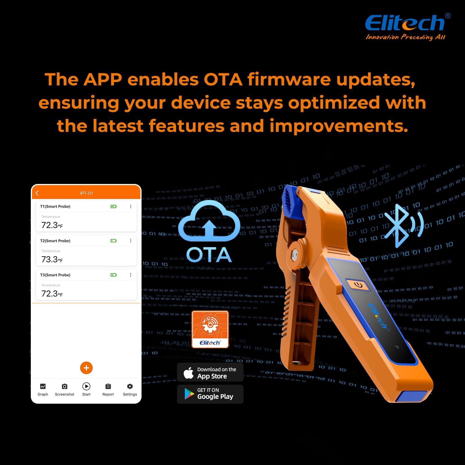 Elitech IPT-01 Drahtlose Temperaturklemme – T-Typ Thermometer mit Bluetooth-App, Datenaufzeichnung & Fernüberwachung – HVAC-Temperaturfühler für digitale Manifold-Messgeräte