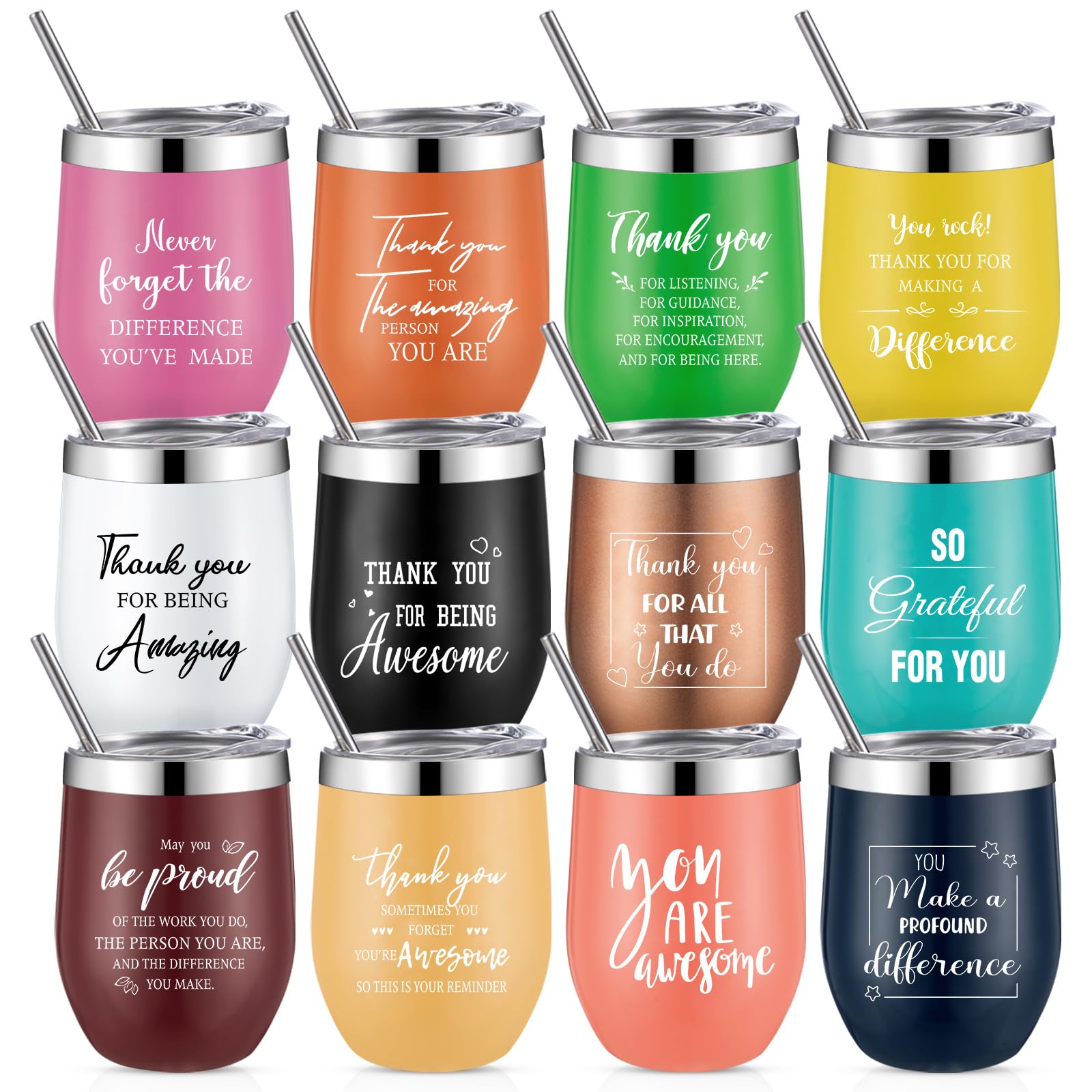 Norme12 Pcs Thank You Gift for Women Men Employee Appreciation Gift May You Be Proud Tumbler Cup 12oz Insulated Stainless Steel Tumbler Inspirational Coworker Mug with Lid for Teacher Nurse Volunteer