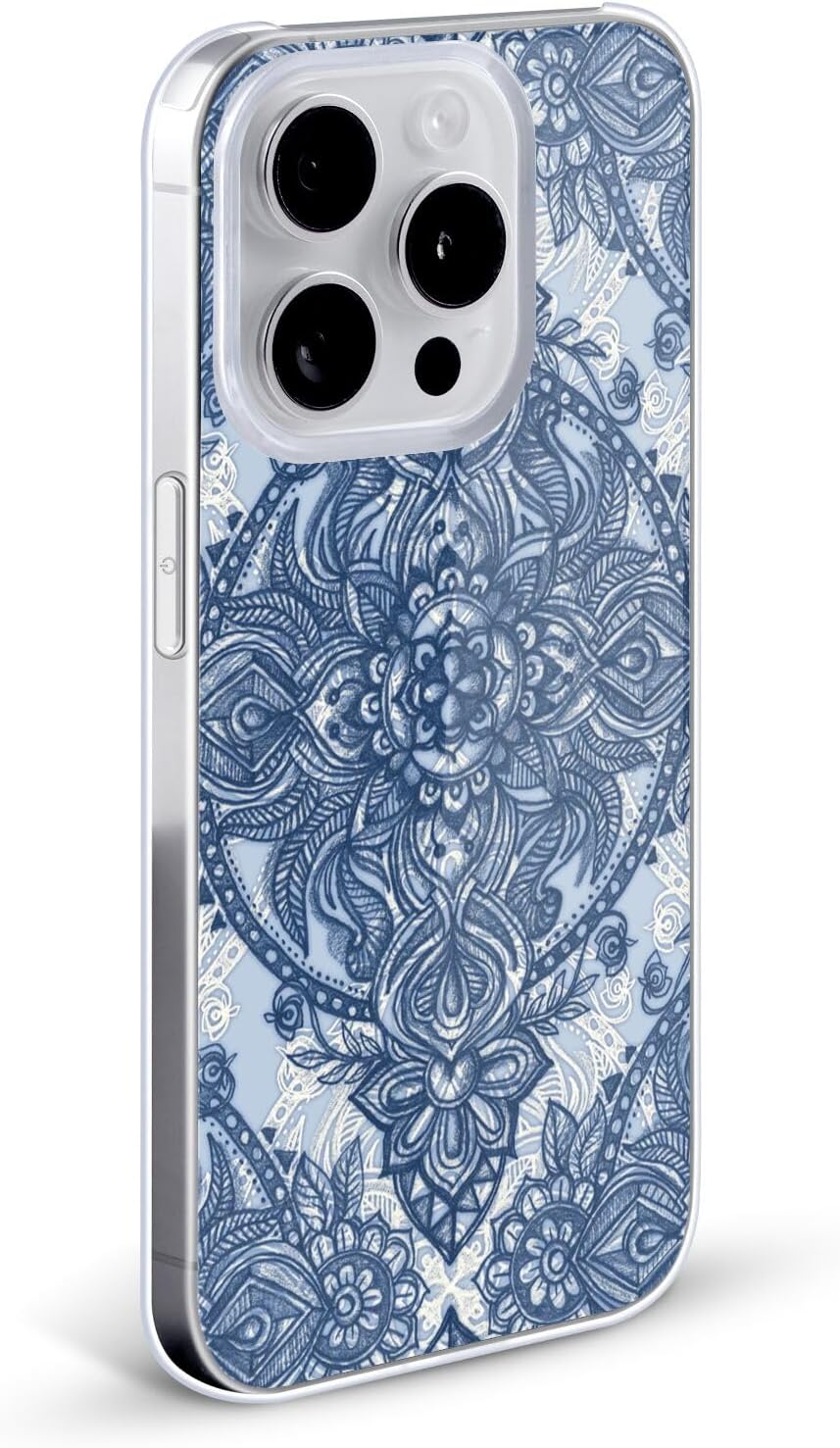Head Case Designs Officially Licensed Micklyn Le Feuvre Denim Blue Lace Pencil Doodle Mandala 3 Hard Back Case Compatible with Apple iPhone 13 Pro Max