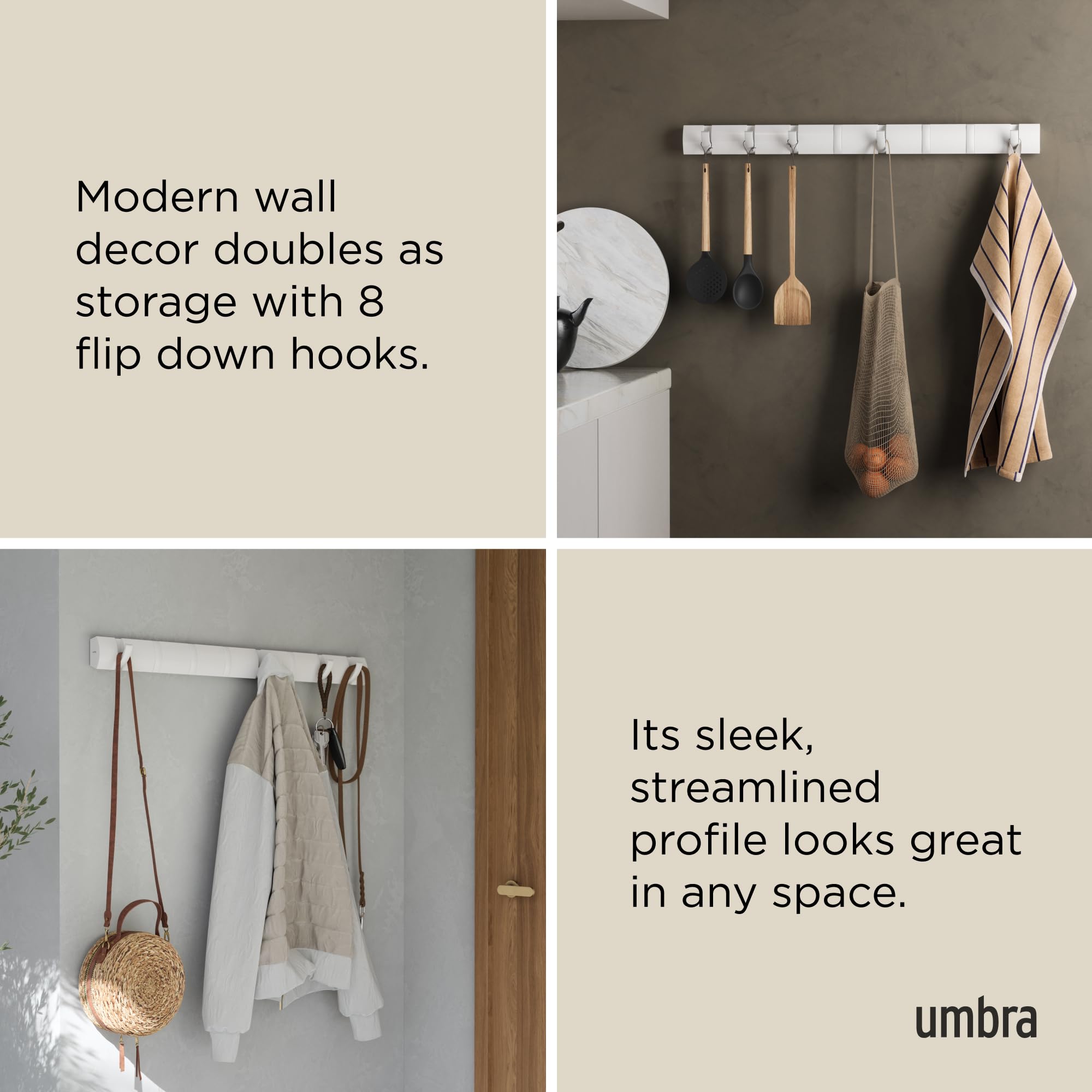 Umbra Flip Wandgarderobe aus Holz mit 8 Haken – Weiss/Weiss