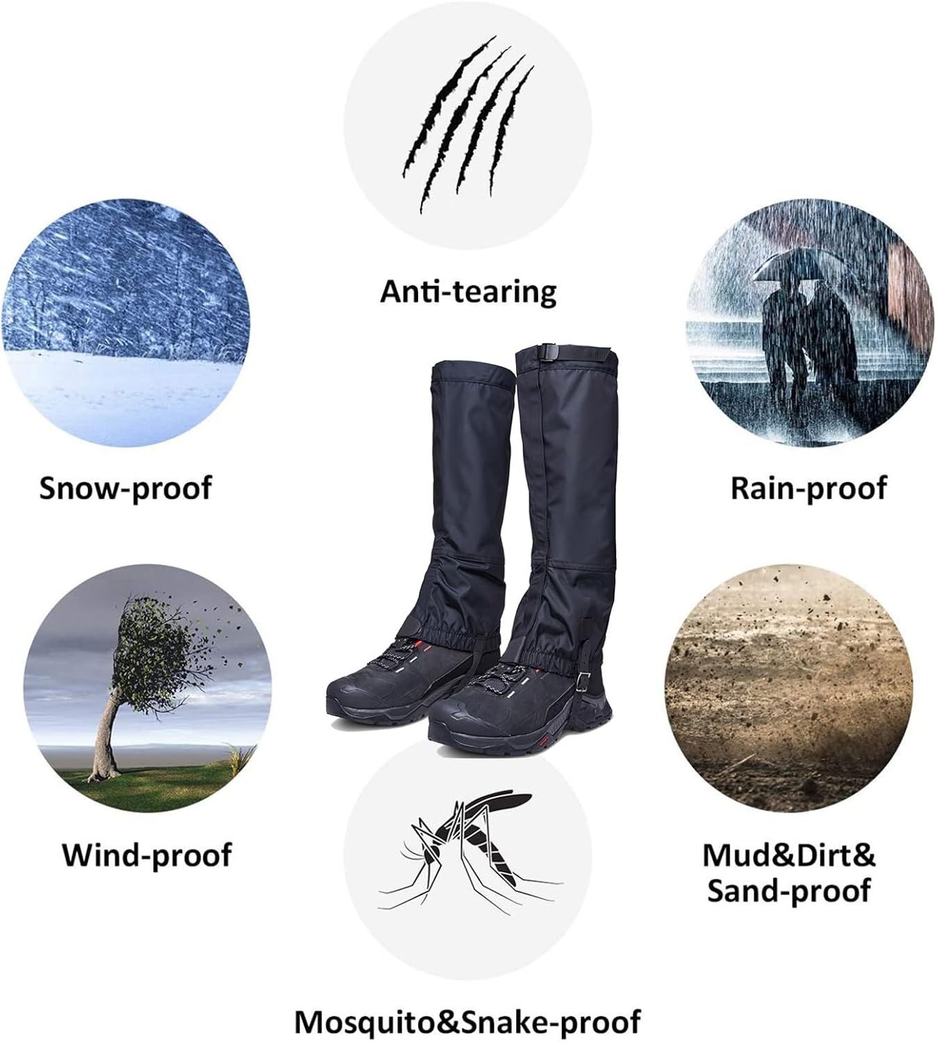 Leg Gaiters, with Elastic Bottom to Prevent Snake Bites, Snowshoe Gaiters, Outdoor Gaiters, Suitable for Outdoor Use and Suitable for Any Bad Weather
