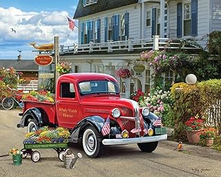 Springbok - Whale Watch Inn - 1000 Piece Jigsaw Puzzle Illustration of Nostalgic red Truck, Colorful Seaside Setting