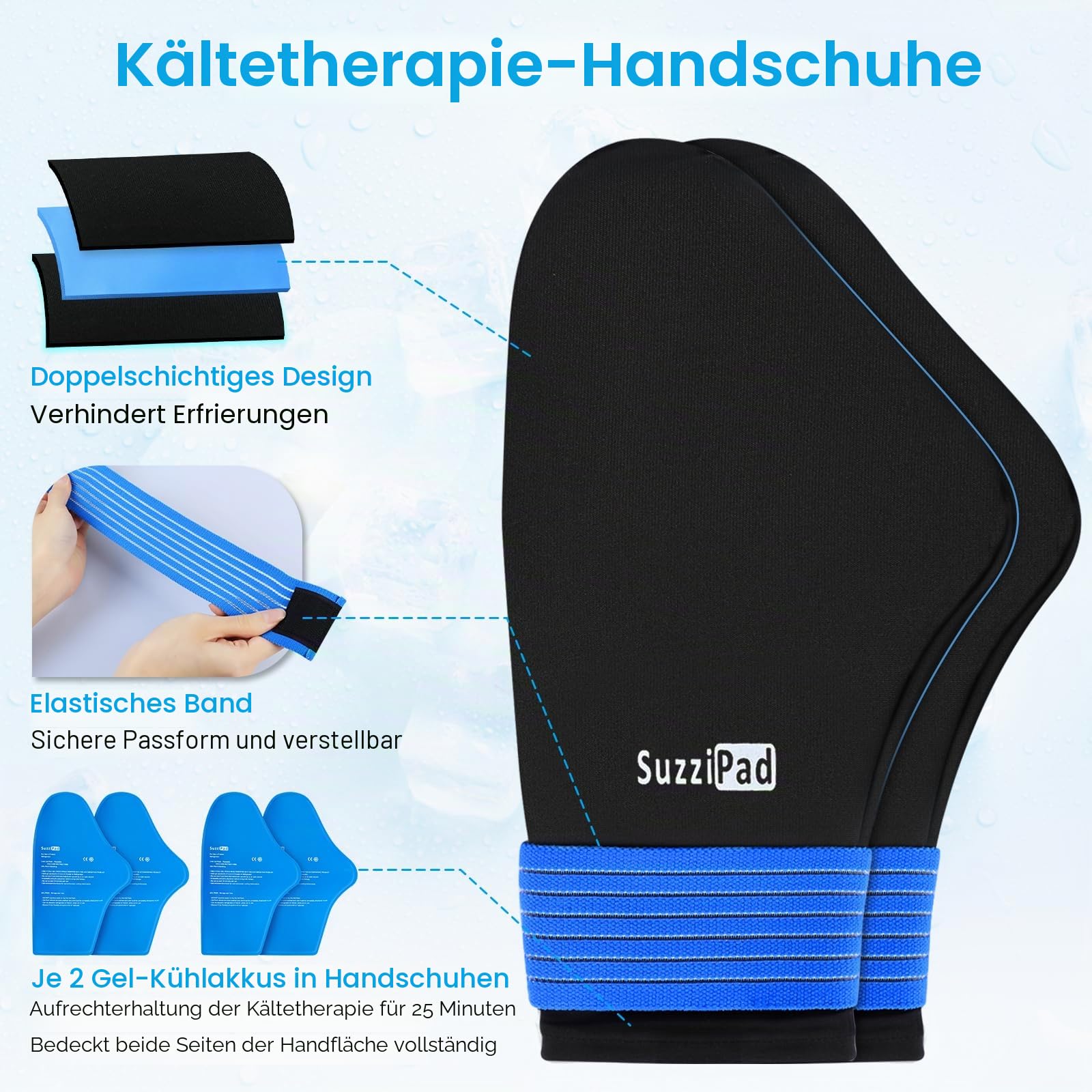 SuzziPad Ice Pack Stress Relief Cap & Cooling Socks & Cold Gloves for Chemotherapy, Comfort Items for Chemo Patients, Smoothe discomfort for feet, Head and Hand, S/M