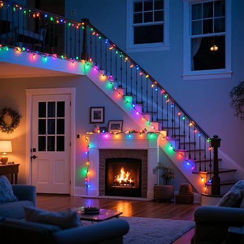 Miniatura 2 de 100 luces LED de Navidad multicolor, certificación UL y grado comercial, 35 pies, luces de alambre verde, para fiestas en interiores y exteriores,