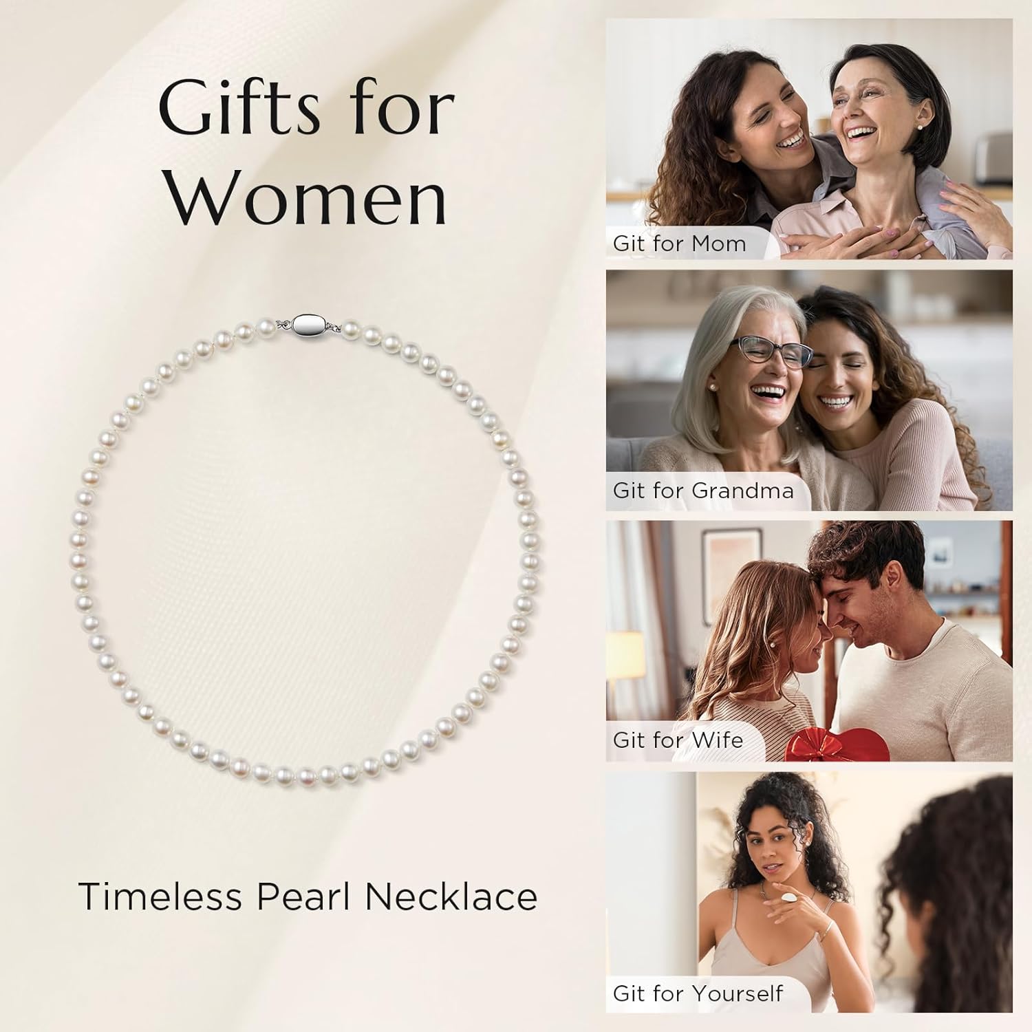 NORBU S925, AAAA+ Round Freshwater Strand Pearl Necklace for Women, Timeless Heirloom Gifts for Her Mom Wife, Mothers Day/Wedding Anniversary/Christmas - Image 5
