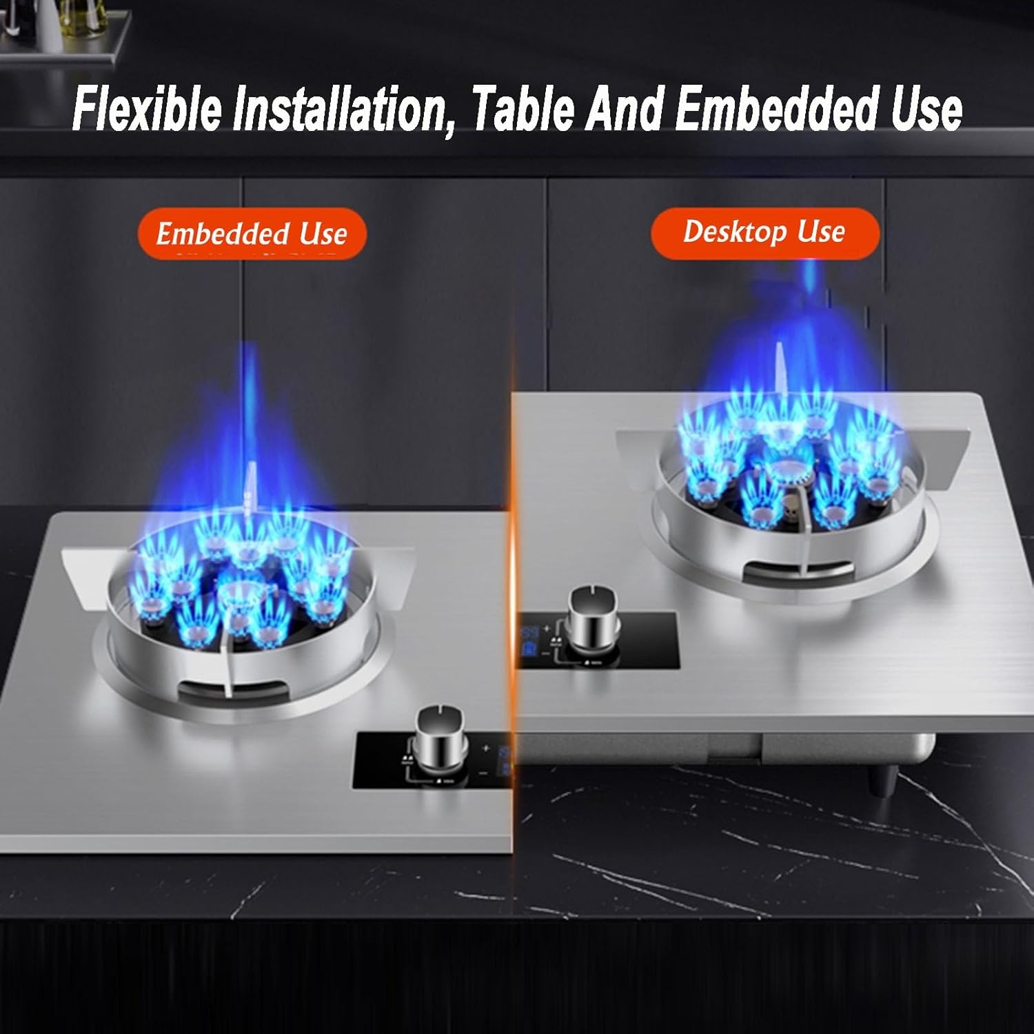 Gas Cooker,5.2kW Timer-Controlled Dual-Use Stove,Stainless Steel Double-Burner,for Family Restaurants Food Stalls(NG)