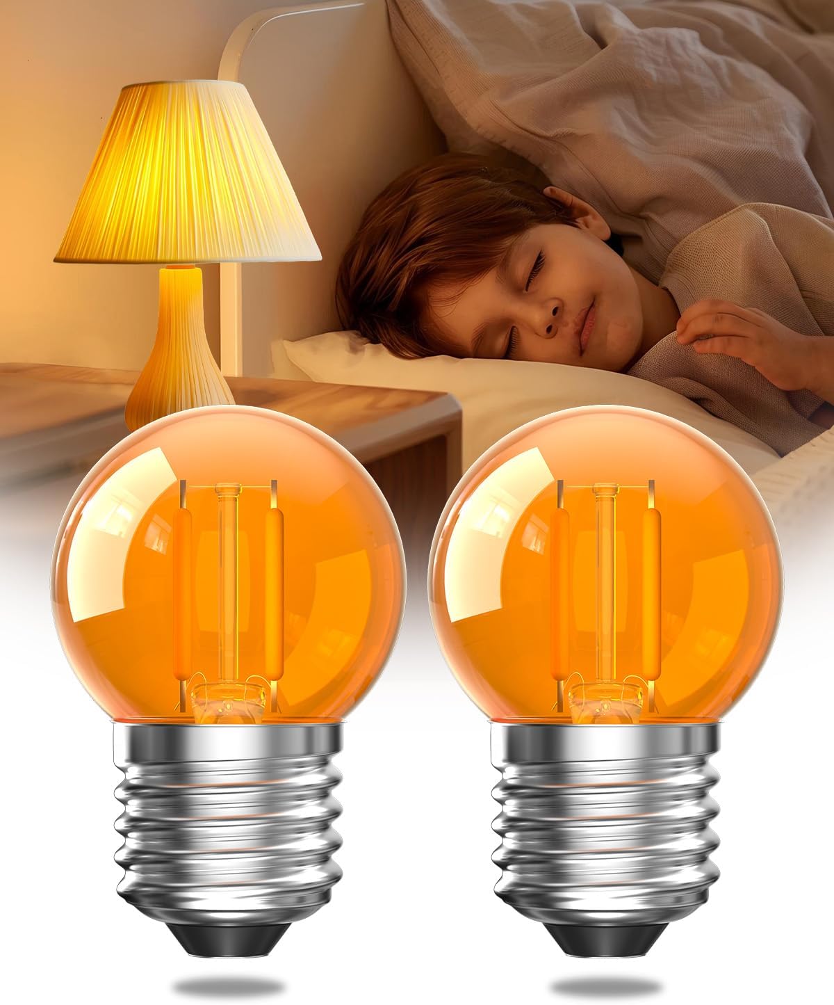 Bonlux G40 LED Low Watt Light Bulb,2W E26 Amber Bulb Equivalent 20 Watt, Low Lumen Light Bulb 2000K Dim Soft Warm Light for Bedroom Bathromm Accent Lighting(Non-Dimmable,2.36 x 1.57 inch)