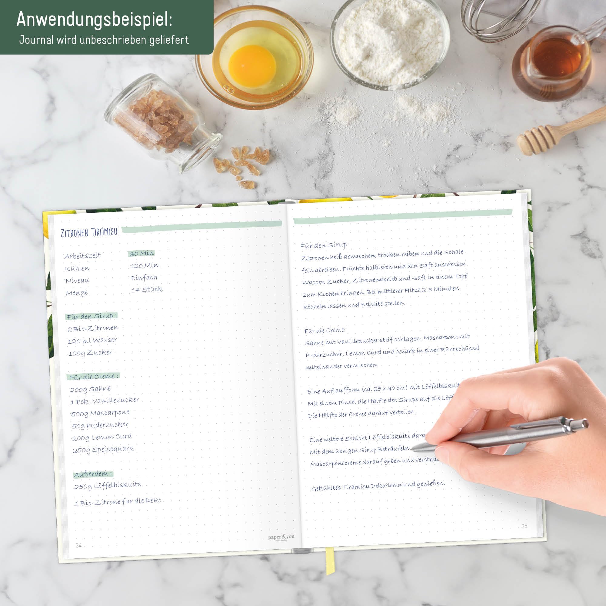 Häfft paper&you® dotted Journal A5 – notes w kropki „Cooking with Love” | 156 ponumerowanych stron w kropki, gumka i zakładka – do prowadzenia pamiętnika, szkiców, list i kreatywnych notatek