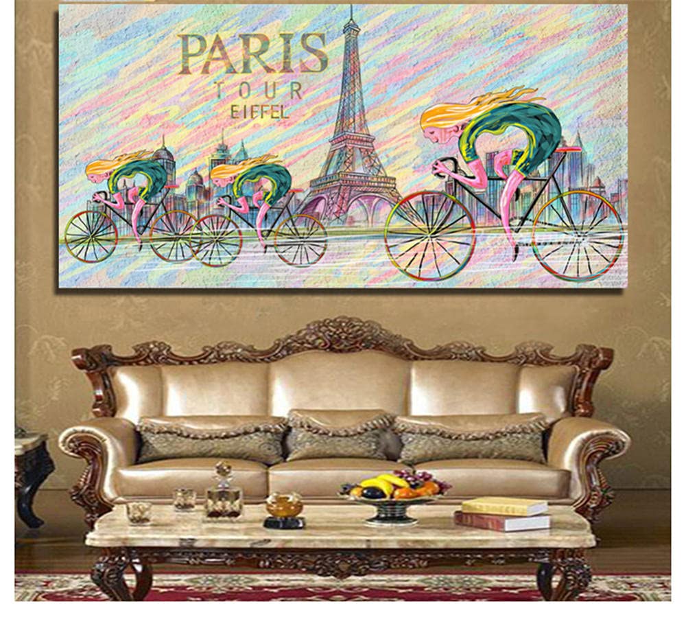 Diamant peinture Paris grand format 40x80 cm pour décorer le salon avec une broderie strass 5D