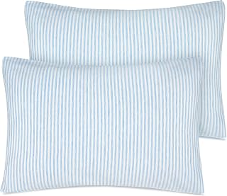 Organic Cotton Toddler Pillowcase/Travel Pillowcase Pack of 2 Set 13x18 Inches with Envelope Closure - Soft & Breathable Baby Pillow Case Cover Blue Stripe