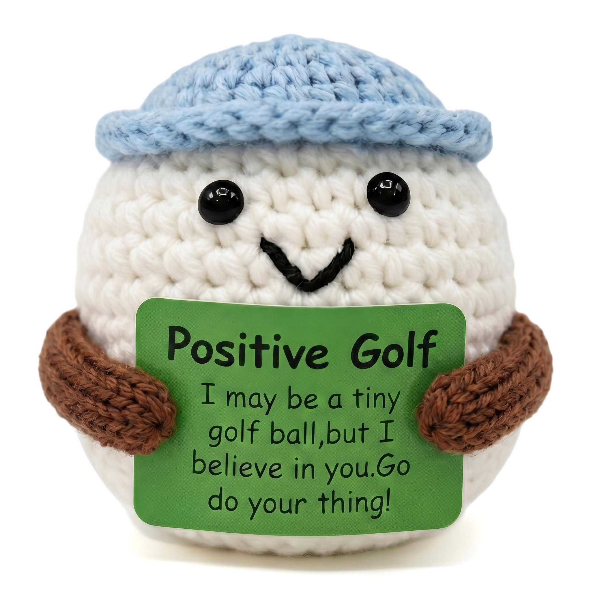 Funny Positive Golf Gifts for Men, Hand-Crocheted Wool Knitted Golf Doll with Inspirational Cards, Cute Golf Ball Doll Emotional Support Gift for Golf Lovers, Christmas,Birthday,Graduation(blue)