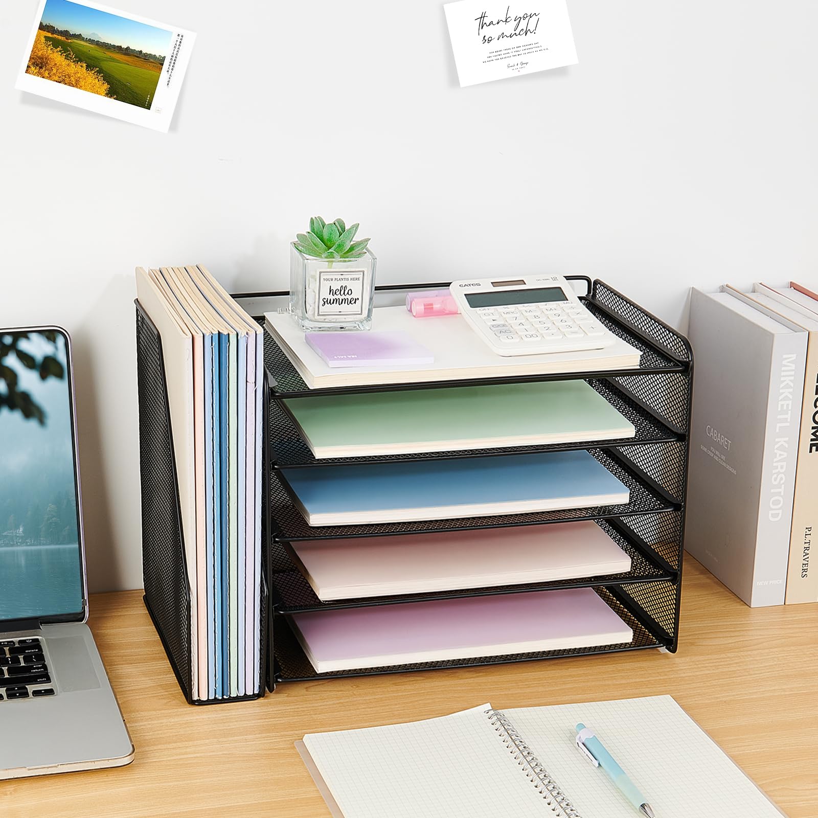 OPNICE Desk Organizer 5-Tier Paper Organizer Letter Tray with Magazine Holder Office Desk Accessories Workspace Organizers Desktop File — view 3