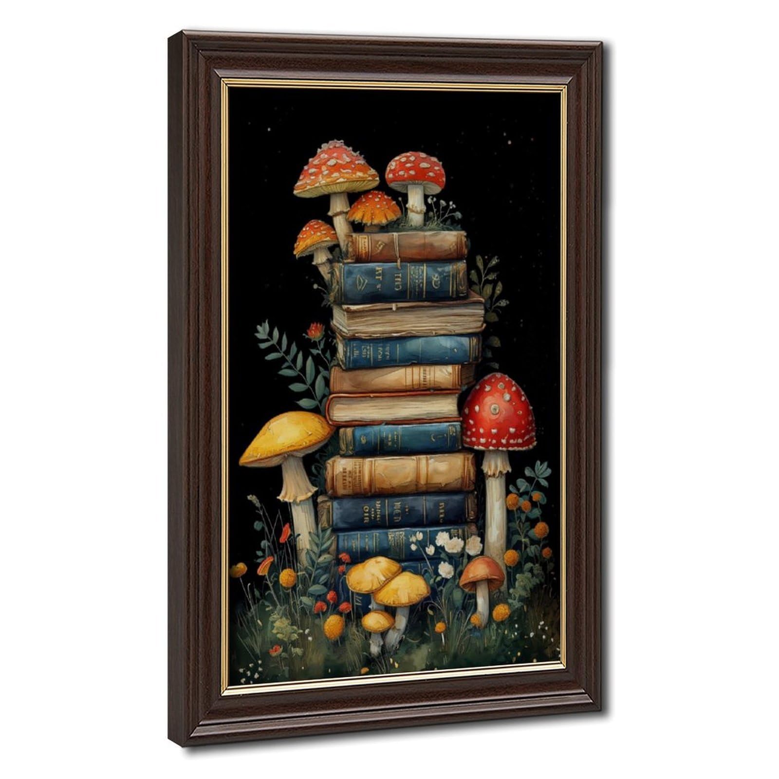 Bareronor Whimsical Mushroom Book Canvas Poster Bedroom Decor Landscape Office Room Decor Gift 24" L X 36" W