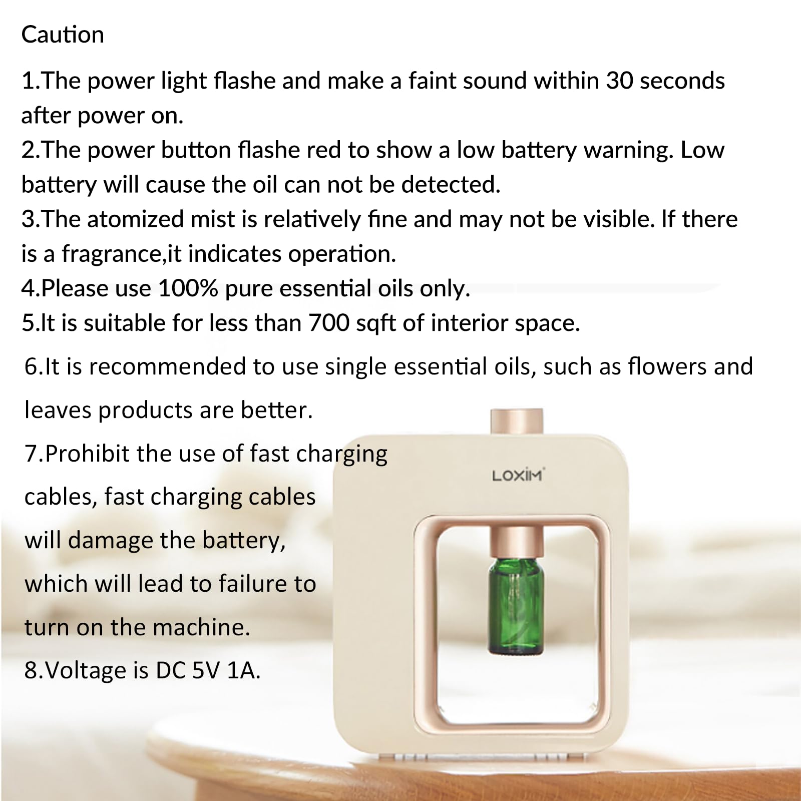 LOXIM Diffusori di oli essenziali - Diffusore per aromaterapia senza acqua, adattabilità all'olio a spettro completo nebulizzante, macchina per aromi, senza fili, portatile, a batteria (oro bianco)