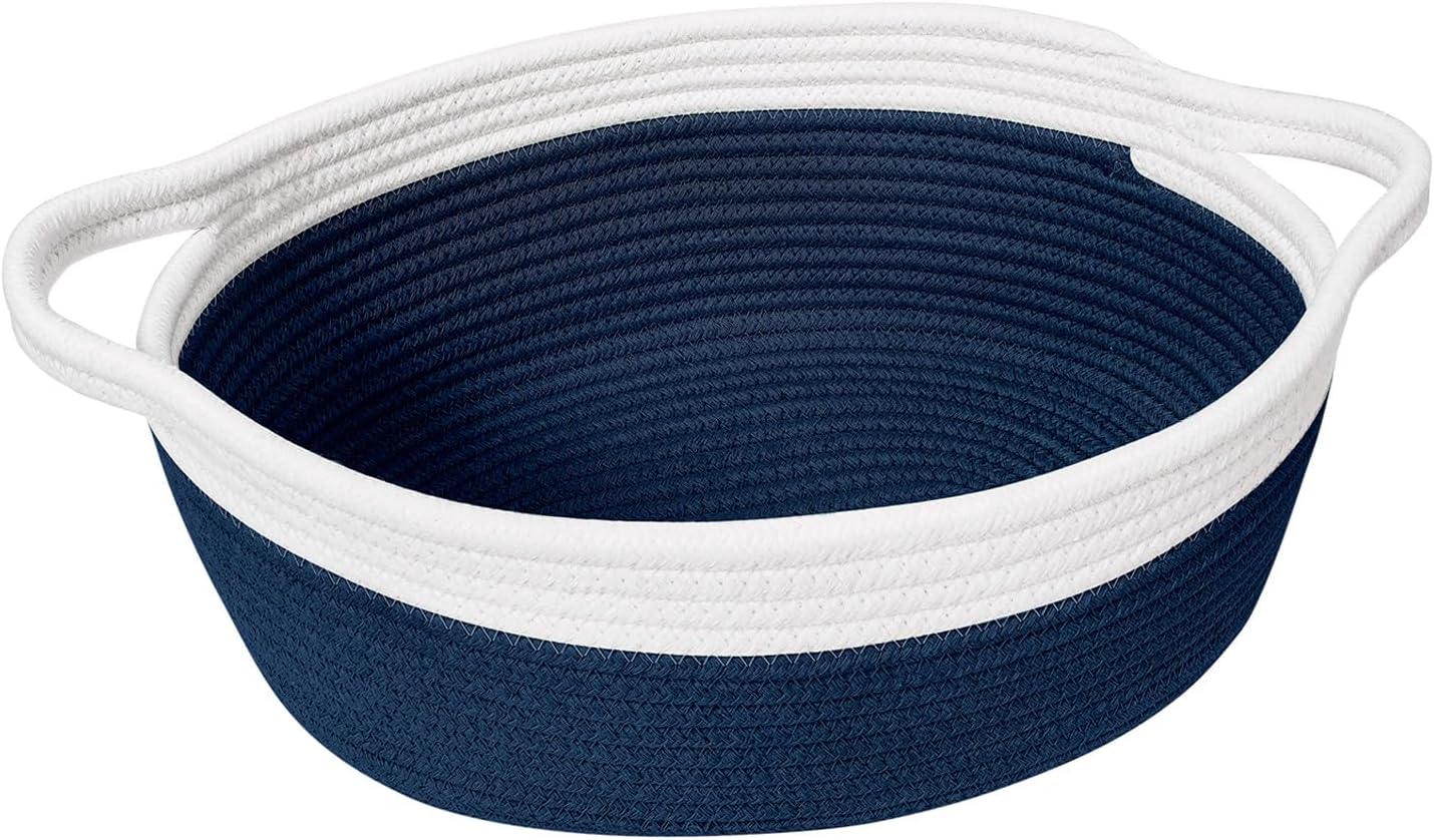 Goodpick Small Woven Rope Gift Basket Empty, 12"x 8"x 5", Navy Blue