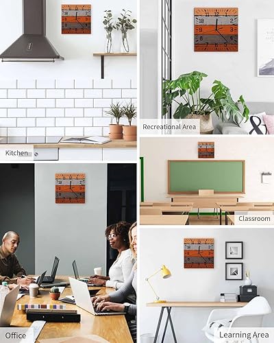 Miniatura 5 de Reloj de pared de madera naranja, silencioso, sin tictac, con rayas grises, degradado, rústico, grano, cuadrado, funciona con pilas, reloj de