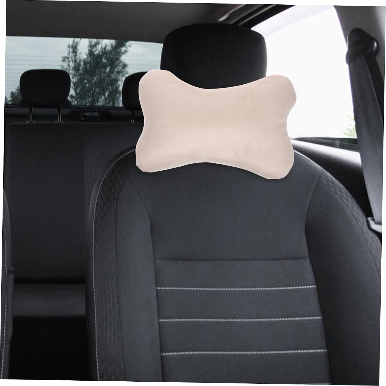 ULTECHNOVO 2pcs Car Neck Pillow Ergonomic Support Cushion for Comfortable Driving Breathable Headrest Pads for Auto Kawaii Car Accessories Beige