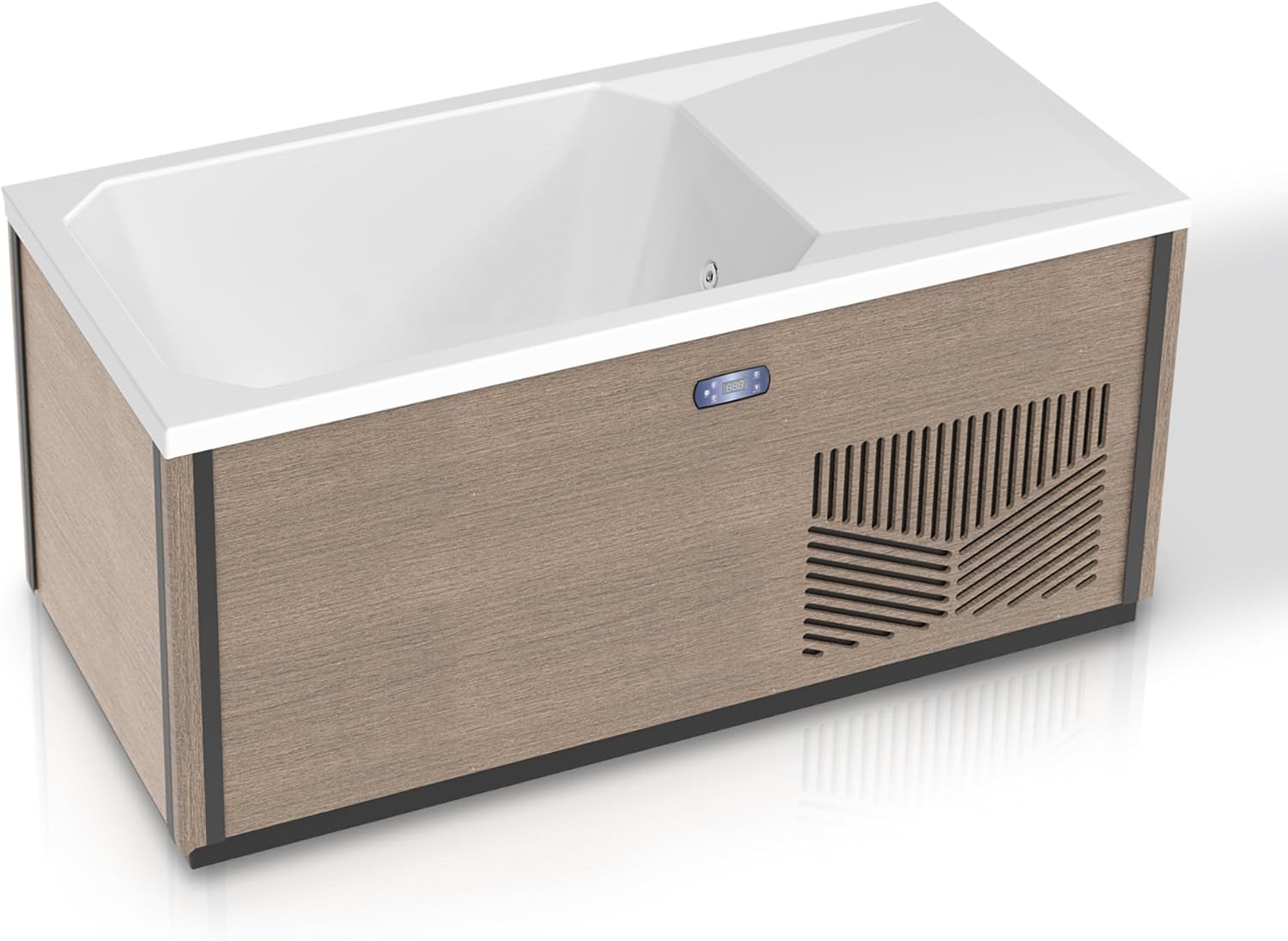 Iroquois 67?in. All-in-One Cold Plunge and Hot Tub with 1 HP Built-in Chiller and Heater | White Acrylic Tub with Mono-Jet, Color Mood Lighting, and WiFi App Control – Chestnut