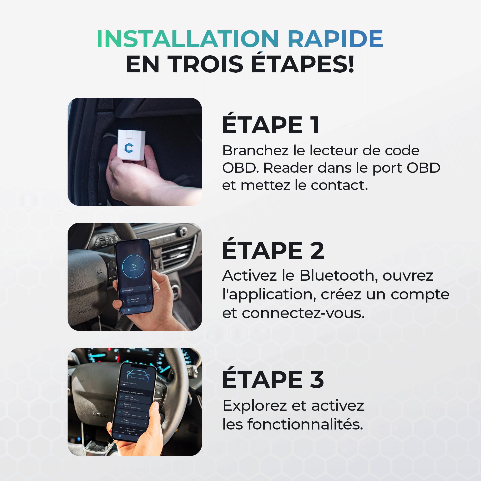 Carista OBD- Lecteur Bluetooth: Diagnostics, personnalisations, Outils d'entretien et données en Direct (Abonnement requis)