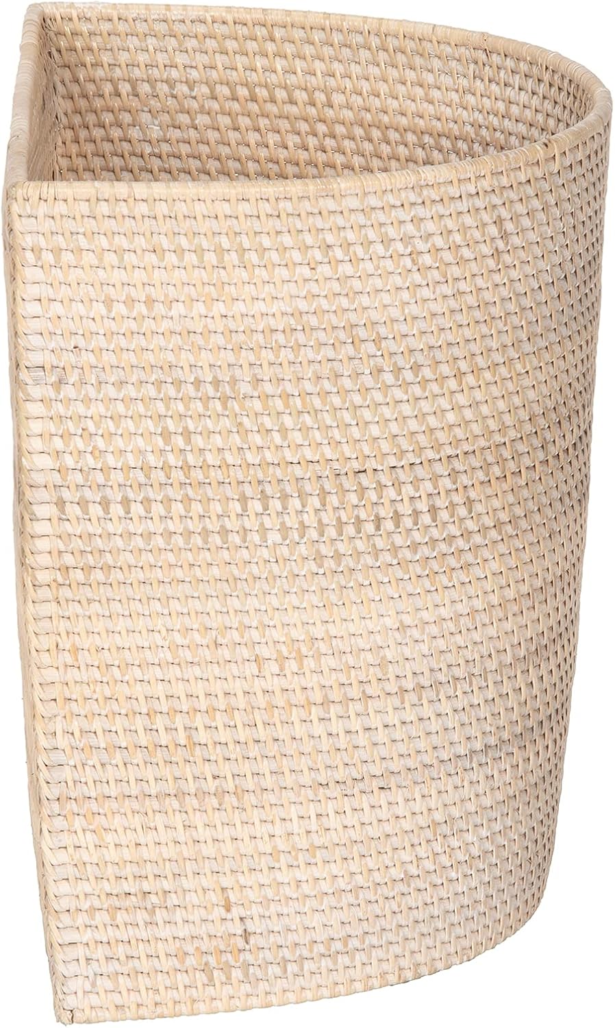 KOUBOO Laguna Half-Moon Rattan Waste Basket – Decorative Trash Can for Bathroom, Bedroom, Kitchen & Office – Boho Home Decor, Small Wicker Basket for Trash Storage, Off-White/Latte
