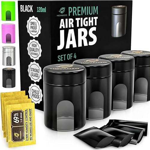 Miniatura 12 de Tarros de almacenamiento de vidrio herméticos de alta calidad de 180/4.1 fl oz con 69% de control de humedad, 4 paquetes – Tarros herméticos UV con