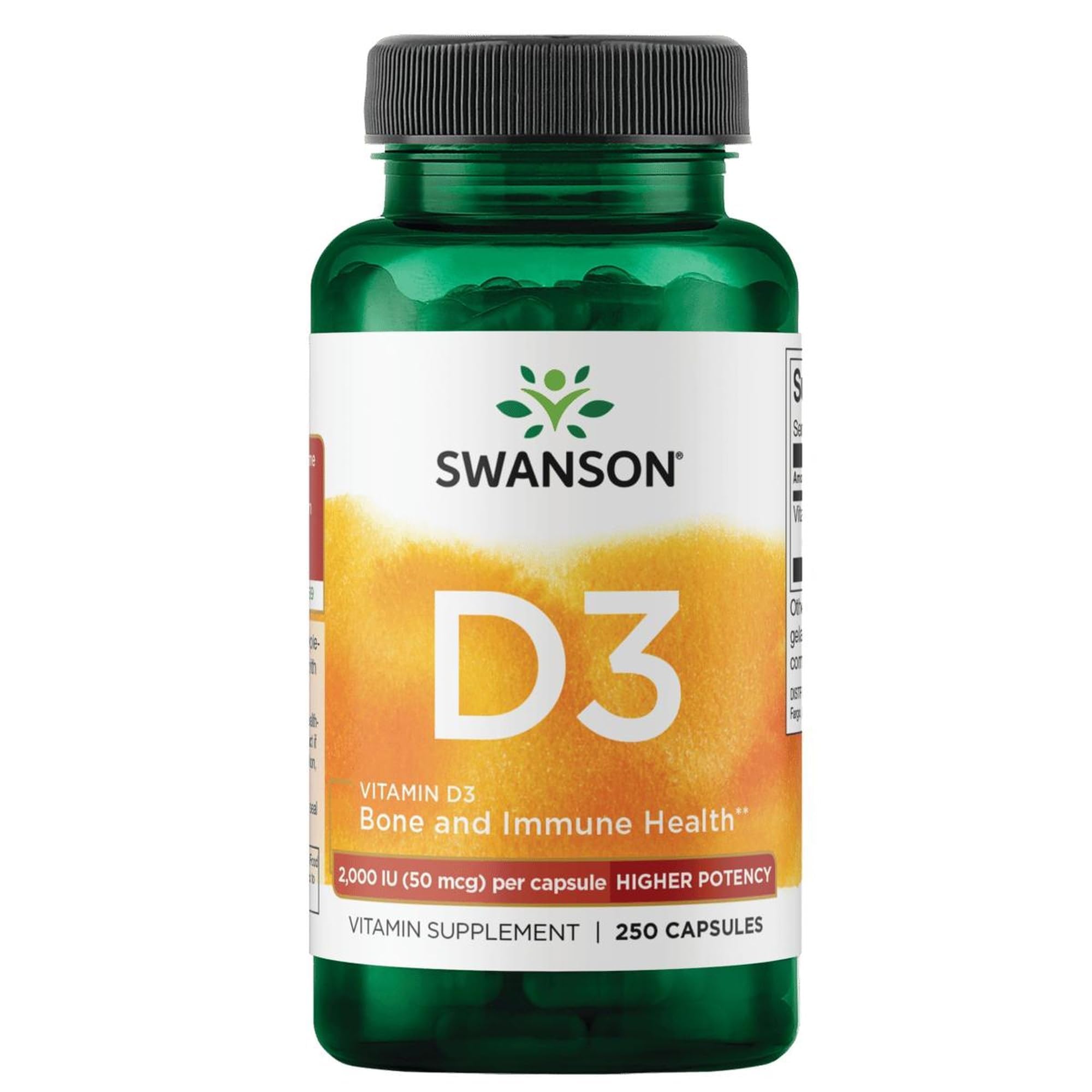 Swanson Higher Potency Vitamin D-3 2000 IU (50 mcg), 250 Capsules 250 Count (Pack of 1)