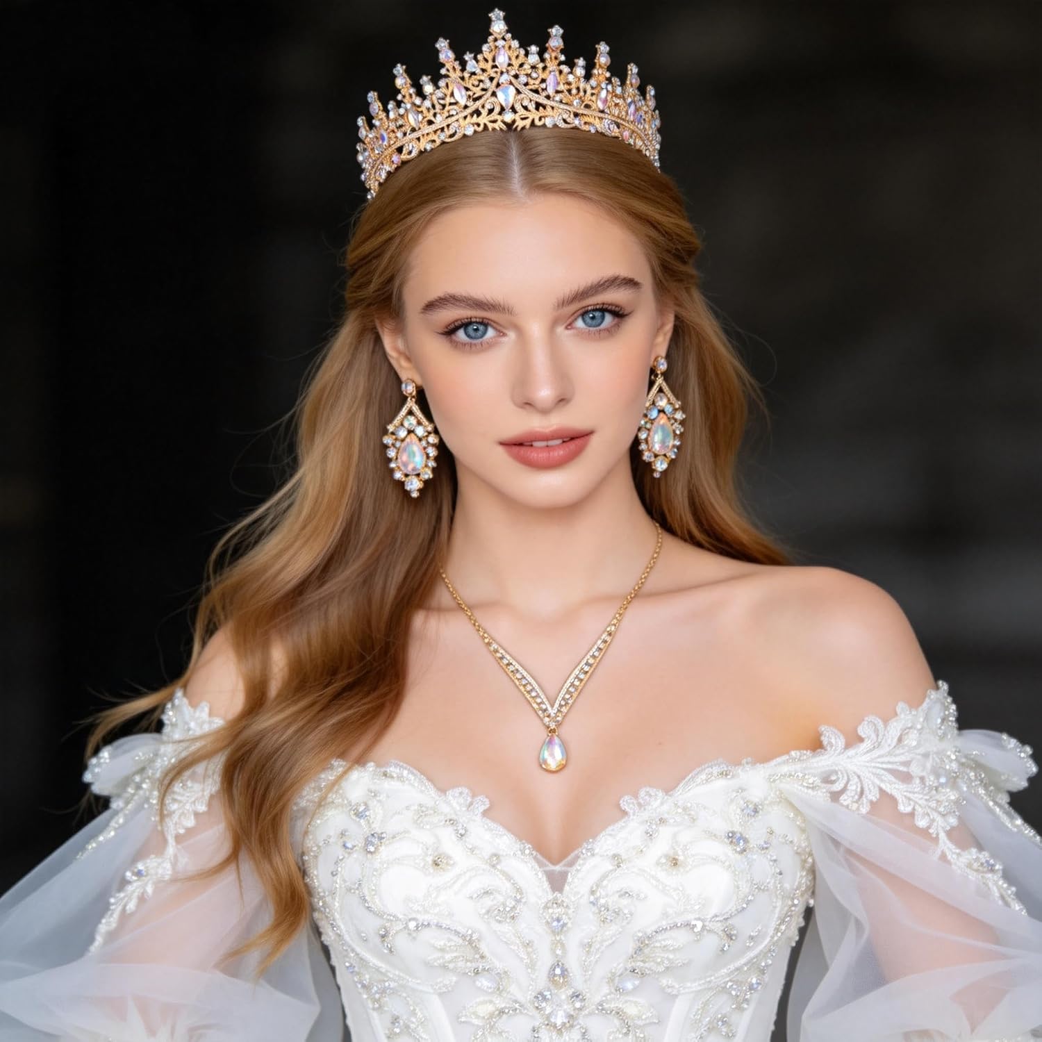 Kamirola Tiaras and Crowns for Women,Tiaras Earrings Necklace, Crystal Bridal Jewelry Set, Costume Party Halloween Prom Pageant Jewelry for Women (TR28)